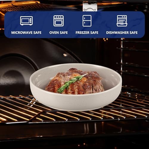 LIANYU Pasta Bowls Set of 4, 33oz Stoneware Salad Serving Bowls, Large and Round Pasta Plates for Dinner, Dishwasher & Microwave Safe, Milky Brown - Image 6