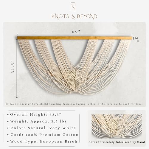 Knots & Beyond Extra Large Macrame Wall Hanging 59" x 33" – Premium Boho Tapestry for Above Bed or Couch, Handmade Yarn Wall Art, Modern Boho Wall Decor for Office, Bedroom, or Living Room, Neutral Fiber Textile Accent - Image 3