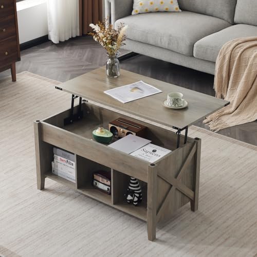 VINGLI Farmhouse Lift Top Coffee Table,38" Living Room Table,Grey by VINGLI