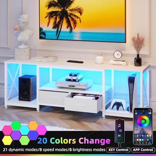 GYIIYUO TV Stand with Fabric Drawer for 65 70 75 Inches TV - Entertainment Center and Industrial TV Console Table with Open Storage Shelves for Living Room, Bedroom - 63" White - Image 4