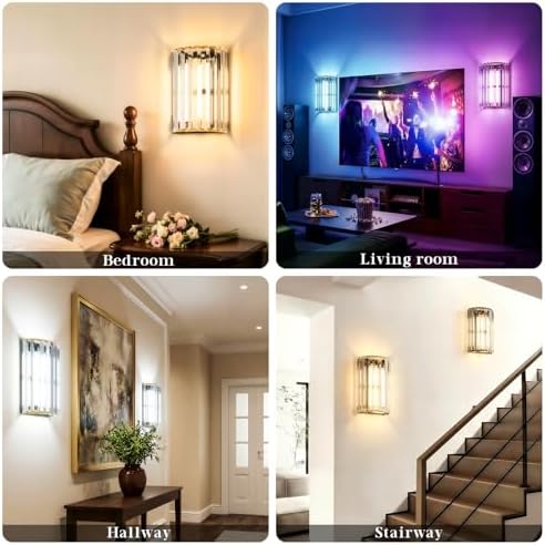 Black and Gold Battery Operated Wall Sconces Set of 2, Crystal Wireless Wall Lights with Remote, Rechargeable Cordless Wall Lamps 12 RGB and 3 CCT Dimmable Decor for Bedroom Living Room - Image 5