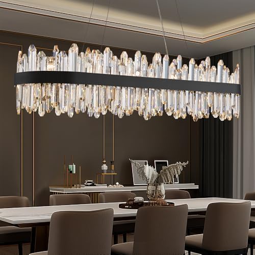 Black Oval Crystal Chandelier L45.3 inch, 24-Lights Chandeliers Modern Crystal Chandelier Pendant Light Fixture G9 Lights Pendant Ceiling Light for Dining Living Room Kitchen Island by LIZZTREE