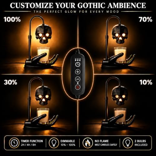 Gothic Skull Candle Warmer Lamp with Timer & Dimmer for Home Decor - Image 4