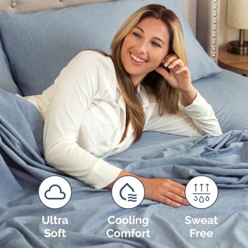 Short Queen Size 4 Piece Bed Sheet Set - RV Short Queen - Heathered Blue - Image 4