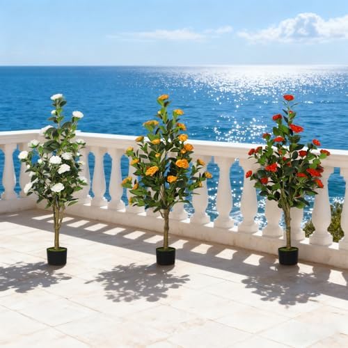2-Pack 4FT Artificial Camellia Tree,Realistic Fake Potted Plants with Flowers&Planters,Indoor/Outdoor Faux Flowering Trees for Home,Office,Porch,Wedding,and Housewarming Gift Decor,White - Image 6
