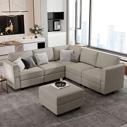 Belffin Modular Sectional Sofa with Storage Seats Velvet L Shaped Corner Couch Convertible Sectional Sofa with Chaise (Grey, L Shape-1)… by Belffin