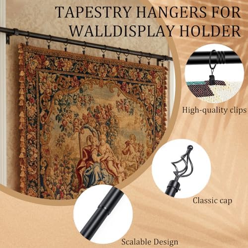 Marsui Quilt Hanger for Wall Display, Spiral Cap Tapestry Rod 16"-30",Black - Image 5