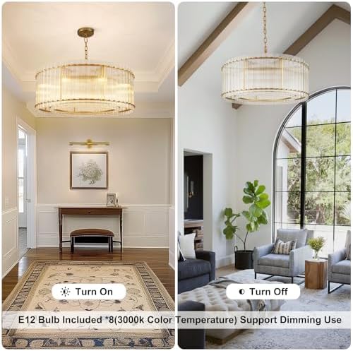 37" Modern Gold Round Chandelier,2-Tier 8-Light Water Ripple Crystal Glass Chandeliers,for Dining Room,Living Room,Bedroom,High Ceiling,Foyer Entryway,Luxury Chandelier - Image 3