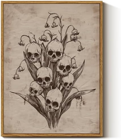 InSimSea Framed Gothic Wall Art Vintage Decor, Skull Flowers Print, 12x16In by InSimSeaArt