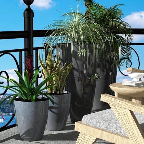 QCQHDU 10 inch Tall Planters for Indoor & Outdoor Plants, 2 Pack Sturdy Plant-Flower-Tree Pots for Front Porch Patio Deck Living Room Decor - Image 5
