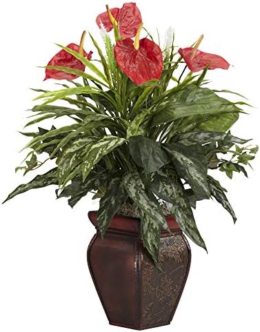 Nearly Natural 26 in Artificial Mixed Greens and Anthurium with Vase by NearlyNatural