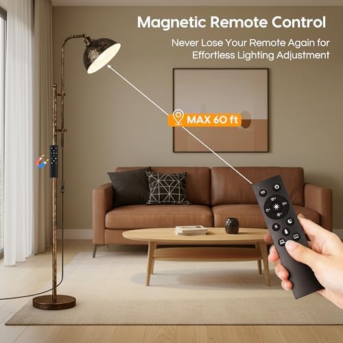 Floor Lamp, Industrial Modern Standing Lamp with Remote Control, 71" Height Adjustable, Aged Black Finish Rustic Farmhouse Tall Reading Lamp for Bedroom, Over Couch Arched Reading Light - Image 6