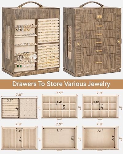 AKOZLIN 6-Tier Jewelry Box Organizer 5 Drawers Storage XXL Wood Grain - Image 3