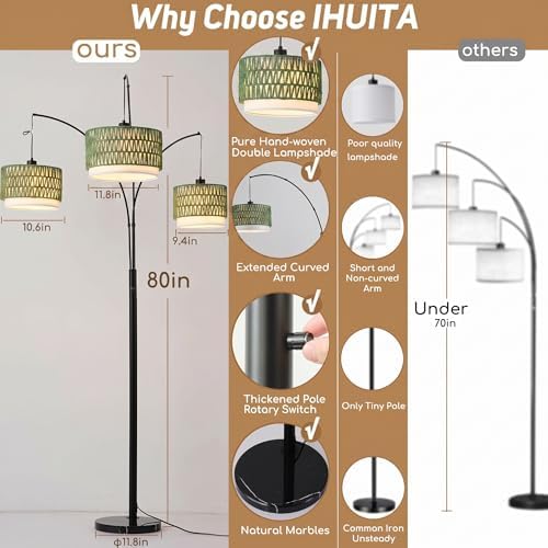 3-Light Arc Rattan Floor Lamp for Living Room,80'' Boho Tree Lamp - Image 3