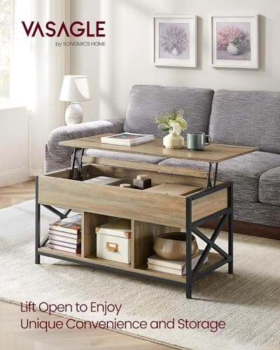 VASAGLE Lift Top Coffee Table with Storage Shelf, 3 Compartments - Image 3