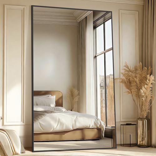 Mirrorons 76"x44" Black Full Length Mirror, Large Floor Mirror with Stand by Mirrorons
