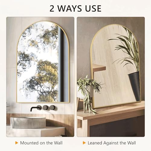 Arched Bathroom Mirror for Wall, 30" x 20" Metal Frame Vanity Mirror, Gold - Image 6