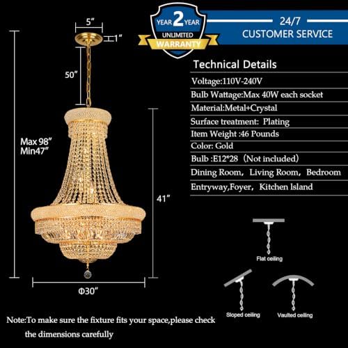 Gold Crystal Chandeliers for Dining Room，28-Lights D30 Inch - Image 4