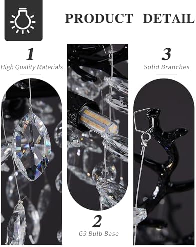 Modern Crystal Chandelier for Dining Room, 16-Light 55.12" Black Tree Branch Chandeliers, Luxury K9 Crystal Rectangular Chandeliers for Kitchen Island Living Room - Image 6