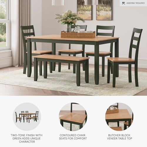 Signature Design by Ashley Gesthaven Dining Table Set with 4 Chairs and Bench, Kitchen Dining Room Furniture Set, Casual Wood Veneer Tops, Green, Light Brown, 36" W x 60" D - Image 4