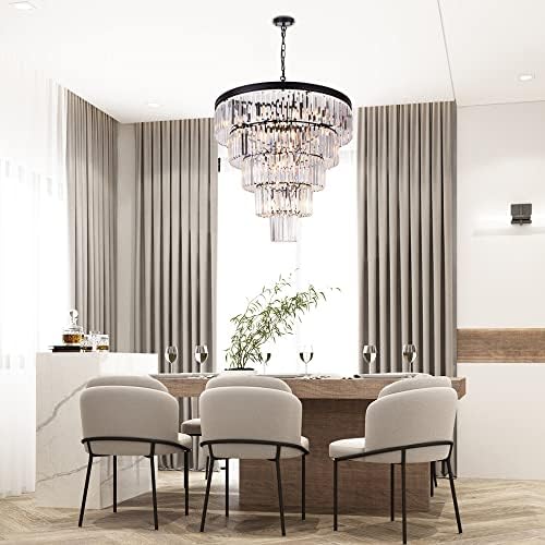TOCHIC 10 Light Large Crystal Chandelier 31.5 inch, 5-Tier Contemporary Modern Black Crystal Chandeliers, Raindrop K9 Round Ceiling Light for Bathroom,Staircase, Entryway, Dining Room, Foyer, Kitchen - Image 5