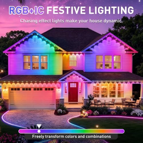LITSOUL 400FT Permanent Outdoor Lights for House RGB+IC, Chasing Effect Smart RGB+IC Eave LED Lighting with 16 Million Colors, Waterproof Outdoor Strip Lights for Christmas Halloween Holiday Daily - Image 4