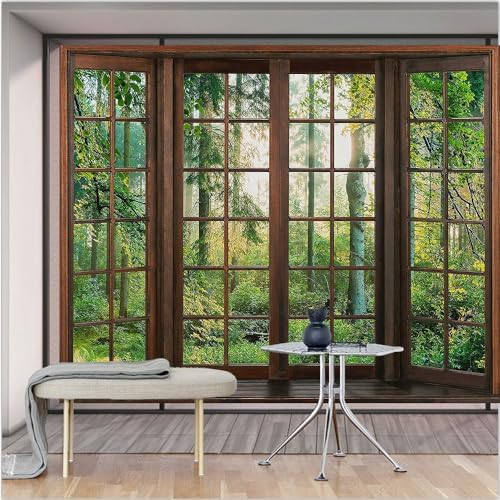 Green Forest Window Tapestry Natural Scenery Tapestry for Bedroom 100"x 90" - Image 4