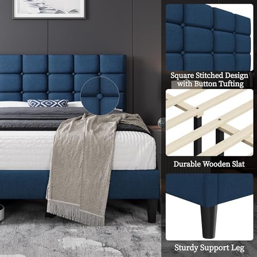 Yaheetech Full Size Upholstered Tufted Bed Frame with Headboard - Image 4