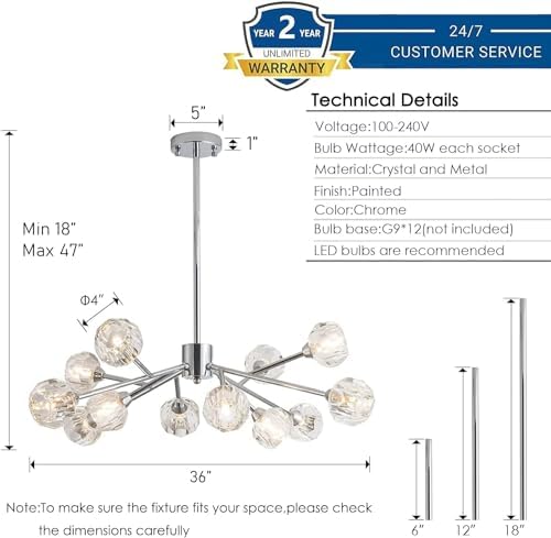 Weesalife Sputnik Chandeliers for Living Room，12 Lights D36'' Inch - Image 4