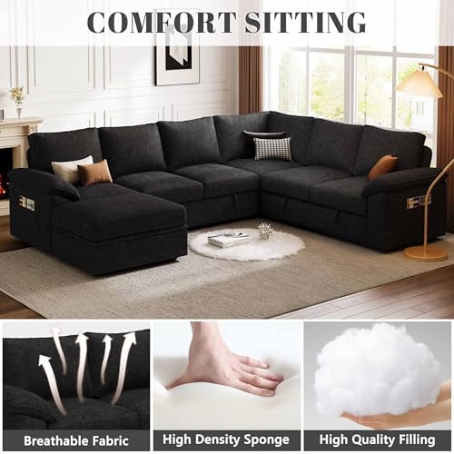 106'' Modular Sectional Sofa with Pull Out Bed, Sleeper Sofa, Black - Image 5