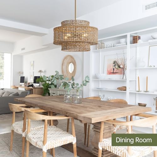 17.7" Rattan Chandelier for Dining Room, Large Boho Pendant Light - Image 6