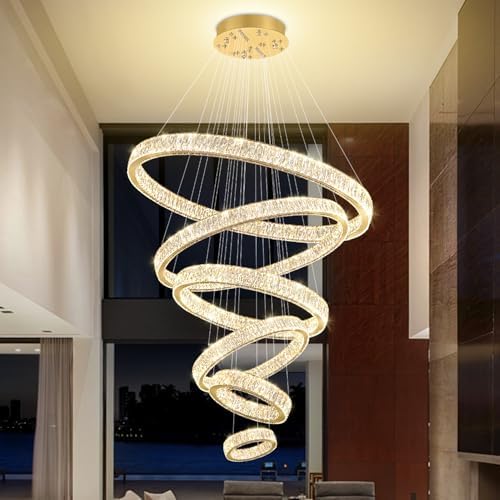 Extra Large Ring Chandelier Modern LED Gold 6 Ring Chandelier for High Ceiling Long Stair Crystal Chandeliers D8+15.7"+23.6"+31.5"+39.4"+47.5" - Image 4