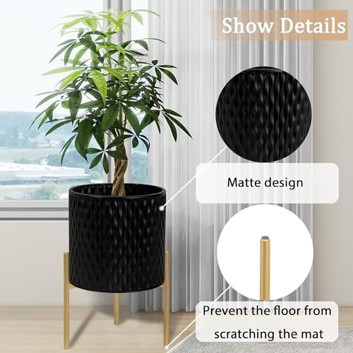 ARNIS Plants Pots with Stand, Set of 2 Planters, Unique Mid Century Decorative Metal Flower Pots with Drainage, 8.25 & 10.5 Inch, Black - Image 6