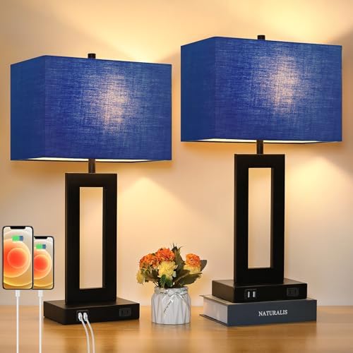 TOBUSA 22" Modern Touch Control Table Lamp Set of 2 with 2 USB Ports by TOBUSA
