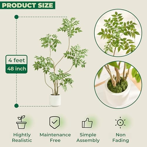 4FT Artificial Sumac Tree in White Pot, Real Touch Silk Faux Plant - Image 4