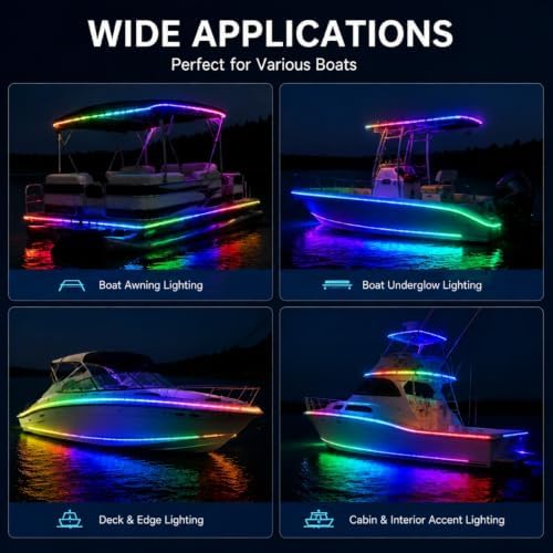 100FT LED Boat Lights, 12V RGB Marine Pontoon Led Strip Lights with APP & Remote, IP67 Waterproof Boat Interior Exterior Light with Extension Cable for Pontoon, Night Fishing, Gunnel, Deck, RV - Image 7