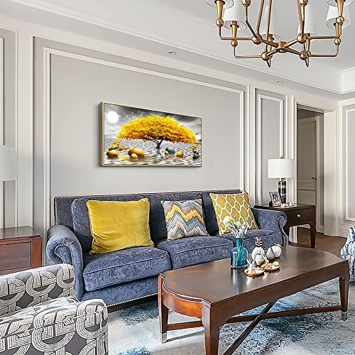 Framed Canvas Wall Art For Living Room Large size Boho Wall Decor For Bedroom Black And White Wall Pictures Yellow Tree wall Painting Office Wall Decor Home Decoration Natural Wood Framed 20" X 40" - Image 3