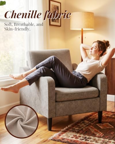 LEVELEVE Accent Arm Chair – Light Brown, Upholstered Scooped Comfy Reading Chair for Living Room, Bedroom, Apartment, Waiting Room - Image 5