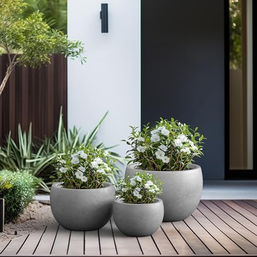 Kante Set of 3 Pale Gray Concrete Bowl Planters 20" 15.7" 11.8" Dia - Image 6