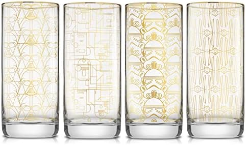 JoyJolt Star Wars Glassware. 'Deco' Highball Glasses Set of 4, 13.5oz Star Wars Glasses. Highball Glass Tumbler with Darth Vader in a Retro Crystal Glass Cup. Tall Drinking Water Glasses For Kitchen by JoyJolt