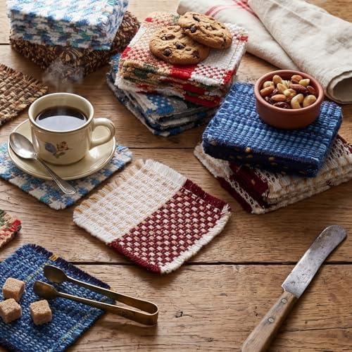 Set of 10 Fabric Drink Coasters, Handcrafted Cotton Woven Coasters for Table, Coastal Farmhouse Table Decor for Coffee Tea Cocktails, Absorbent Soft Desk Coasters for Kitchen Office, Housewarming Gift - Image 4