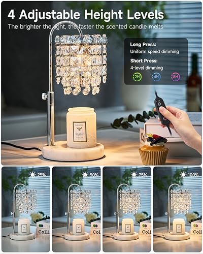Candle Warmer Lamp with Timer Dimmer Adjustable Height Candle Warmer with Marble Base for Jar Candles, Crystal Candle Lamp with 3 Bulbs for New Home Decor, Women Mom Christmas Birthday Gifts, Silver - Image 3