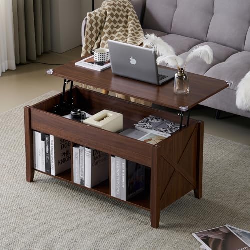 VINGLI Farmhouse Lift Top Coffee Table,38" Living Room Table,Rustic Brown by VINGLI