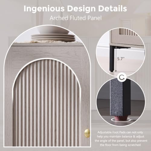 IFGET 123.5"W Modern Arch Sideboard Buffet Cabinet with Storage, Light Grey - Image 6