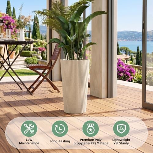 24" Tall Planters for Outdoor Plants with Insert, Set of 2 Cream - Image 7