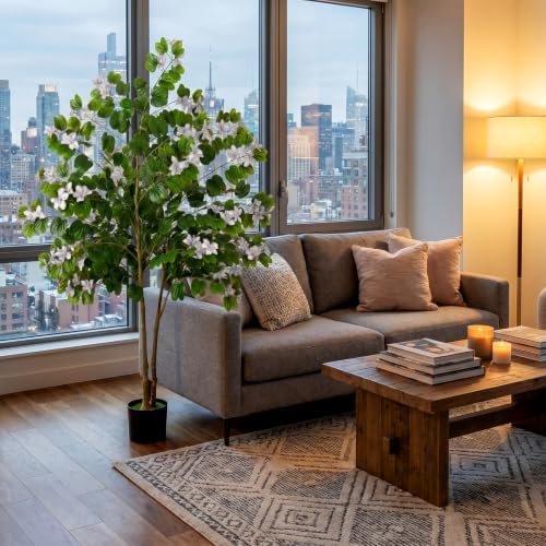 6FT Artificial Bauhinia Tree,Realistic Fake Potted Plants with Flowers&Planters,Indoor/Outdoor Faux Flowering Trees for Home,Office,Porch,Wedding,and Housewarming Gift Decor,White - Image 4