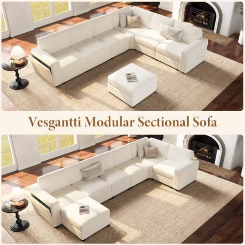 Vesgantti Modular 8-Seater Chenille L Shaped Sectional Sofa, Beige - Image 7