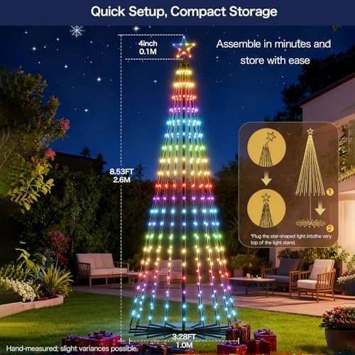 Mystical Glow Cone String Lights, 8ft 340 LEDs Multi-Color Fairy Lights with Smart App Control, 100+ Dynamic Scene Modes, Music Sync, Waterproof Outdoor Valentines Tree for Year-Round Celebrations - Image 2