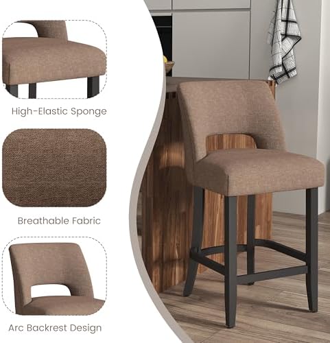VKNOW Bar Stools Set of 2, 26" Upholstered Counter Height Bar Stools - Image 7