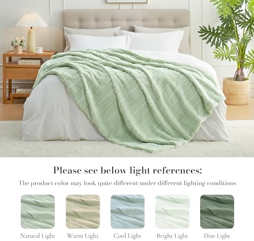 Amélie Home Luxury Striped Faux Fur Throw Blanket for Bed Queen Size, Soft Cozy Fuzzy Fluffy Plush Gift Blankets for Women, 88"x90", Sage Green - Image 3